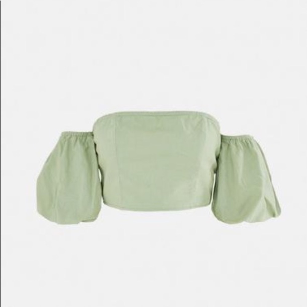 Missguided green puff sleeve crop top